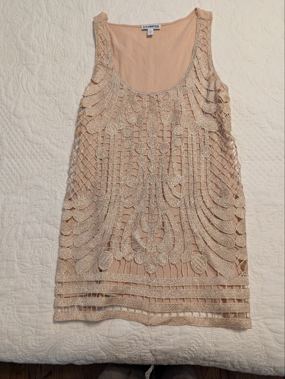 Beige Embroidered Tank Top